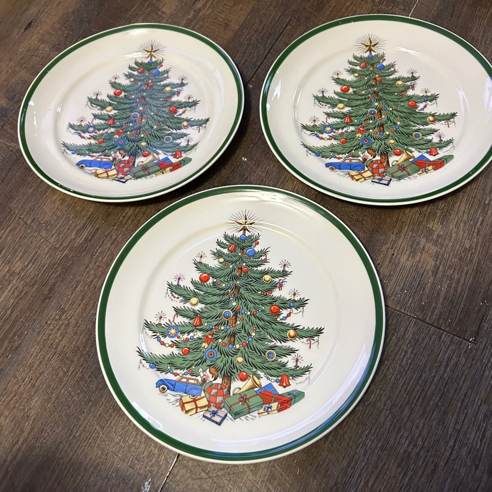 Vintage Bertson House Ltd NY Christmas Tree Salad Plates Set of 3 8.25"